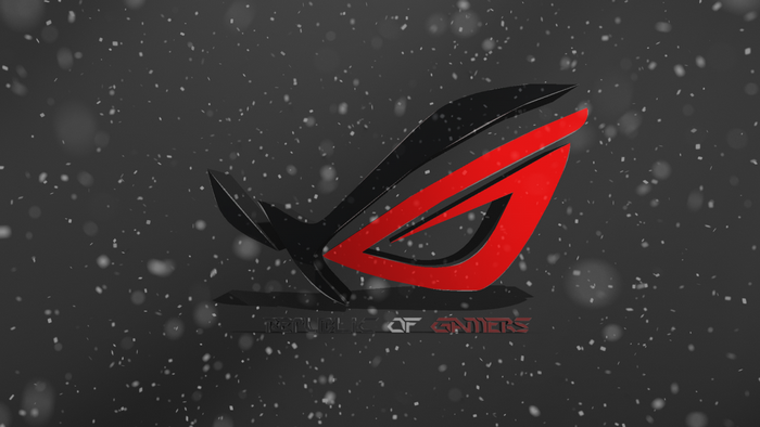 Republic of Gamers logo with falling snow