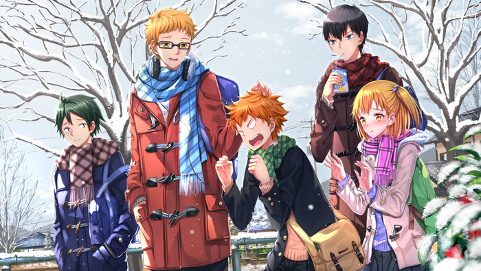 Haikyuu characters in winter clothing