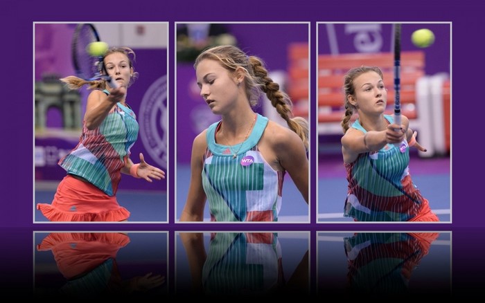 Anna Kalinskaya playing tennis in a collage