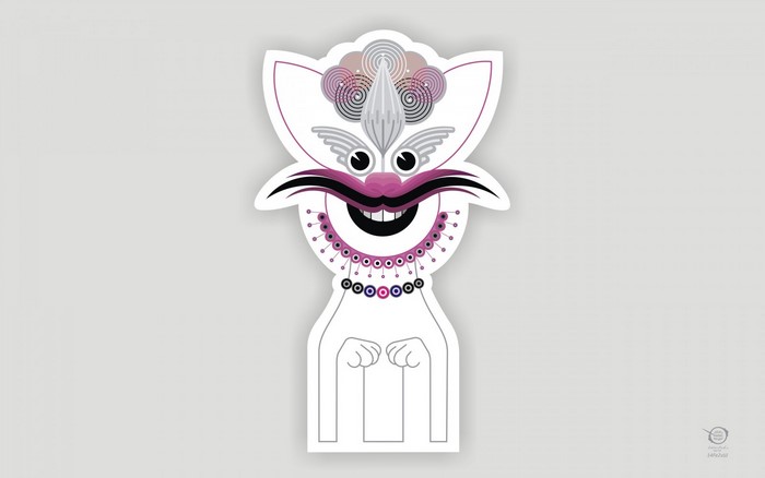 Stylized cartoon cat illustration with mustache and necklace