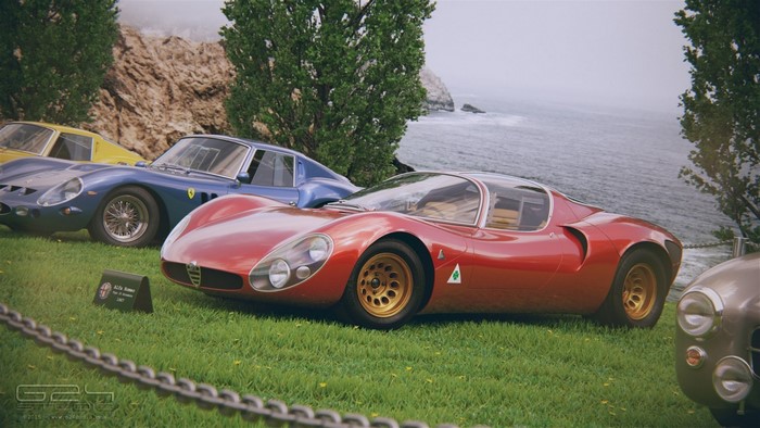 Alfa Romeo and Ferrari 250 sports cars on grass