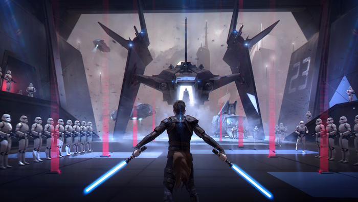 Star Wars scene with Jedi and Stormtroopers