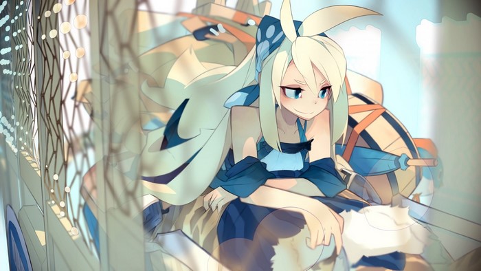 Anime girl with blonde hair and blue outfit