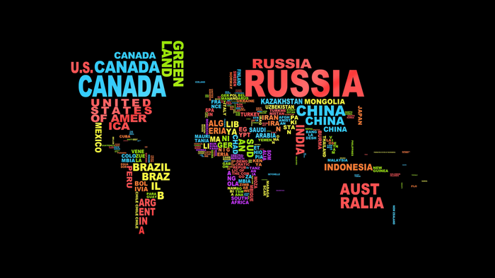 Typography World Map with Country Names