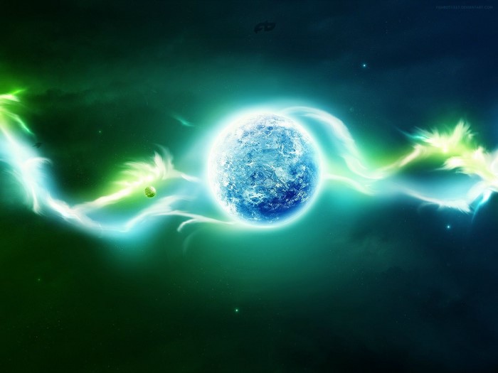 Digital art of a planet in space with nebulae
