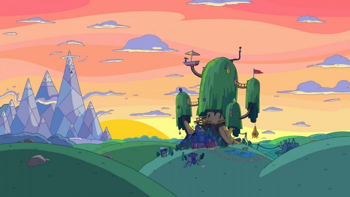 Adventure Time landscape with Tree House and Ice Mountains