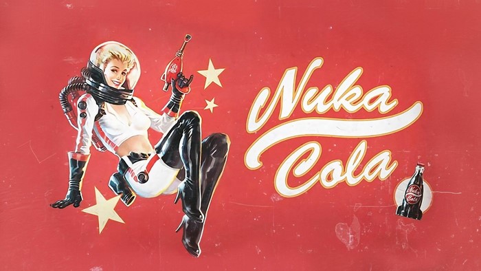 Pin-up girl in astronaut suit with Nuka-Cola bottle