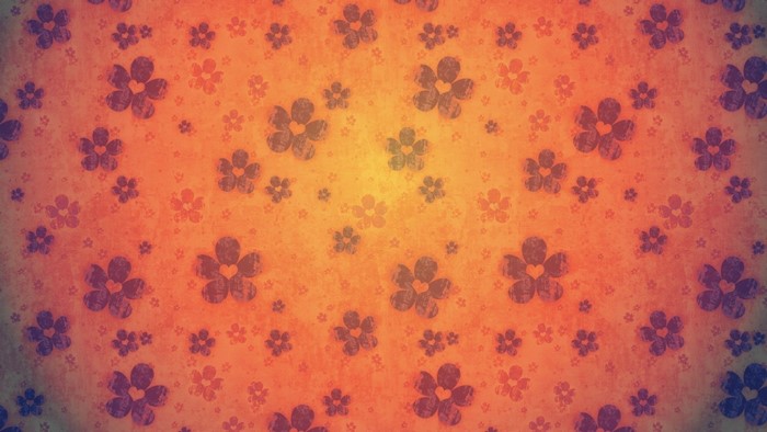 Floral pattern with hearts on textured orange background