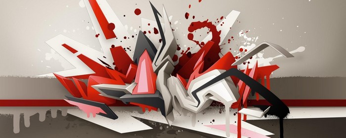 Graffiti art with red, white, and black elements