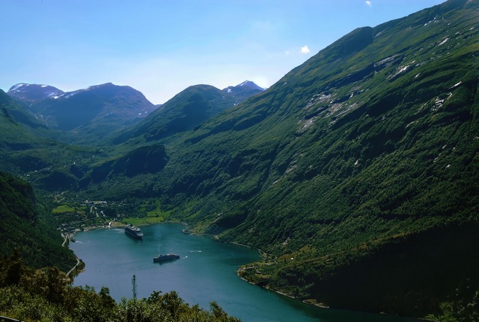 Geiranger Fjord, Norway with cruise ships