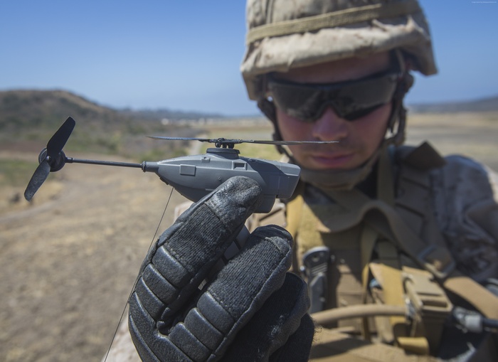 Soldier holding a Black Hornet Nano drone