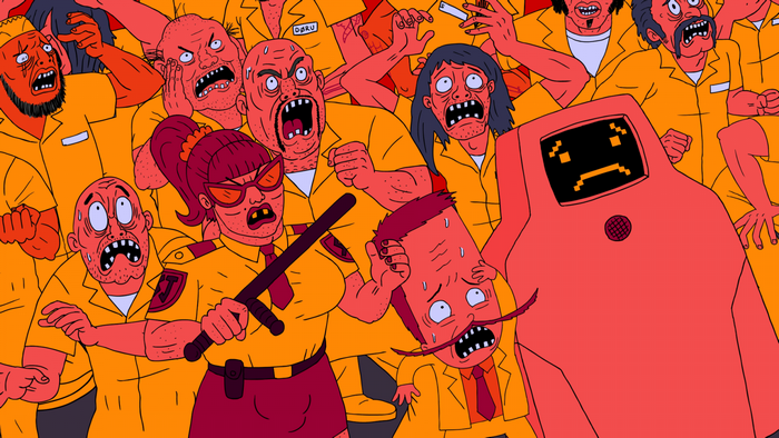 Superjail! characters in a chaotic scene