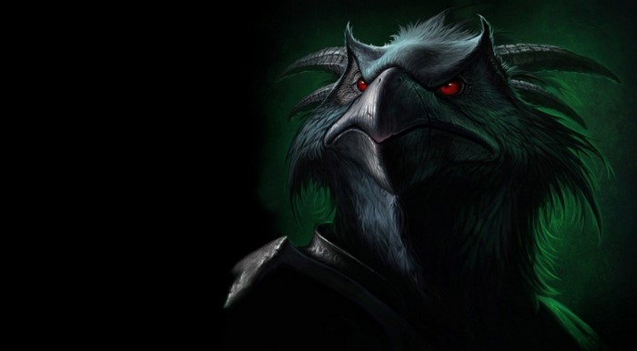 Fantasy creature with red eyes and horns