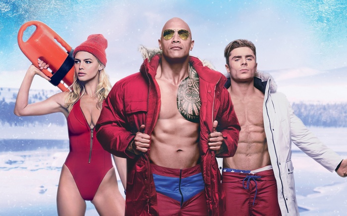 Baywatch: Dwayne Johnson and Zac Efron in winter attire