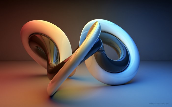 Abstract 3D sculpture with smooth, reflective surfaces