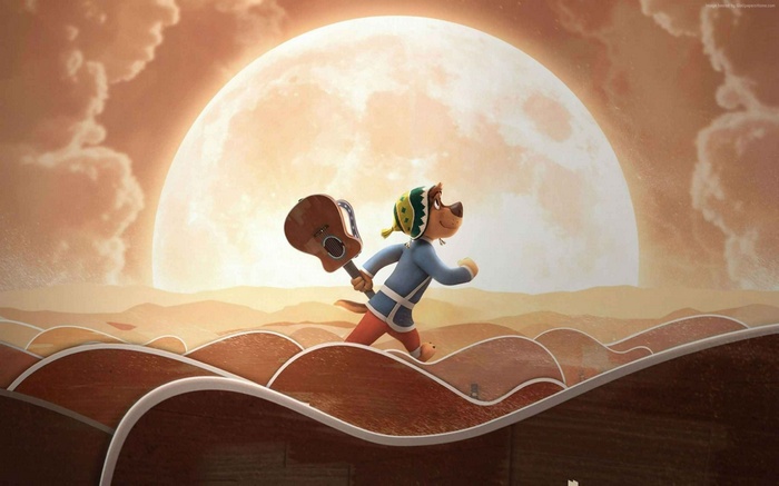 Rock Dog character running with guitar