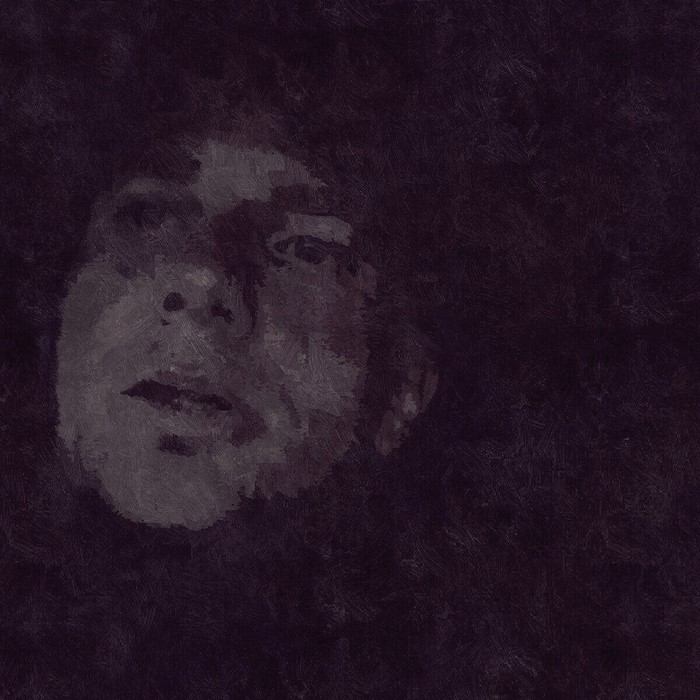 Monochrome painting of a face in darkness