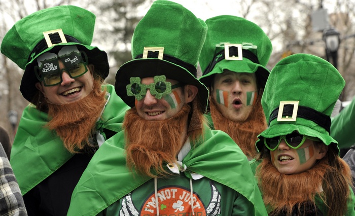 People in Leprechaun costumes celebrating St. Patrick's Day