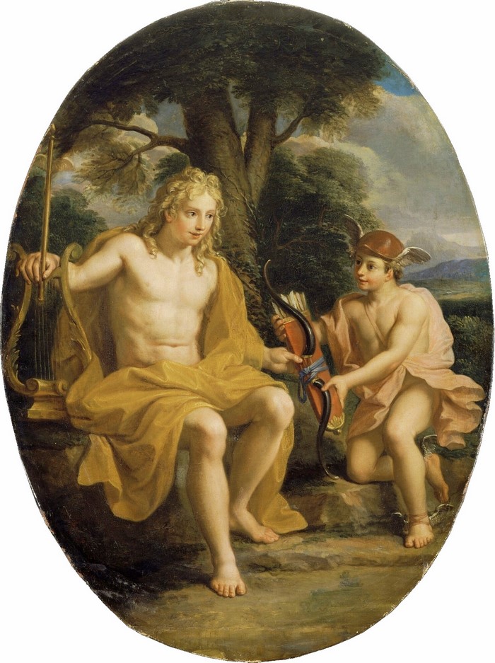 Classical Painting of Greek Mythological Figures Apollo and Hermes