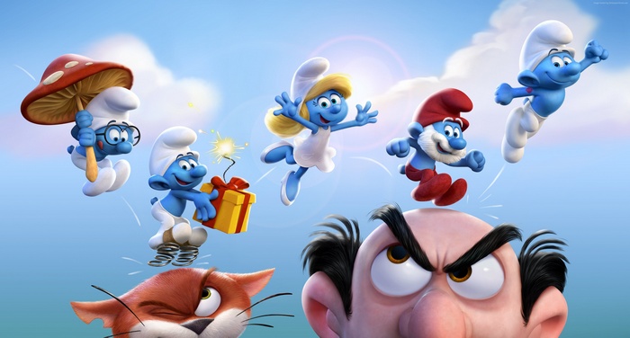 Smurfs: The Lost Village characters with Gargamel and Azrael