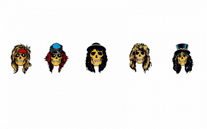 Guns N Roses skulls with hats and bandanas