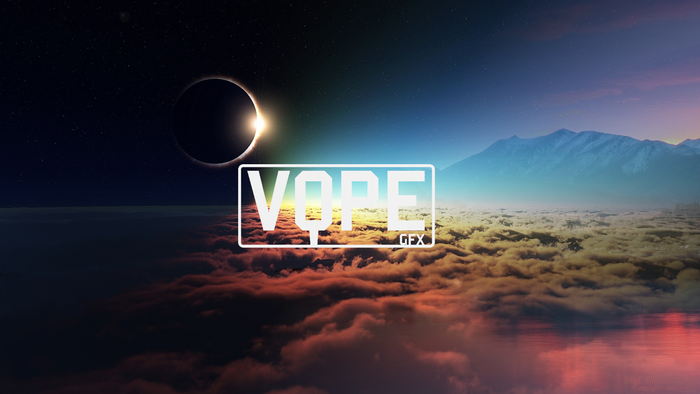 Eclipse over clouds with mountains and VOPE GFX logo