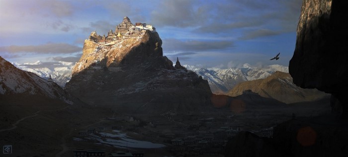 Monastery on a mountain in Tibet