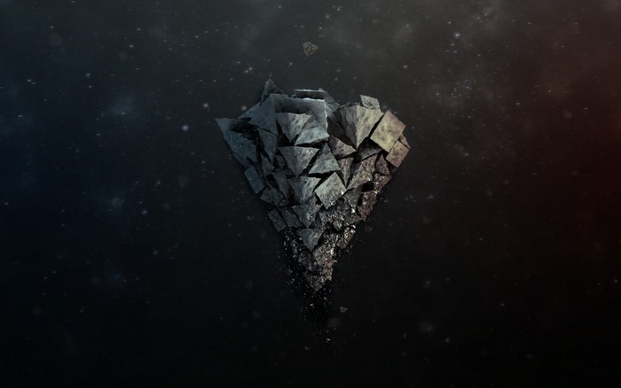 Abstract broken heart in space