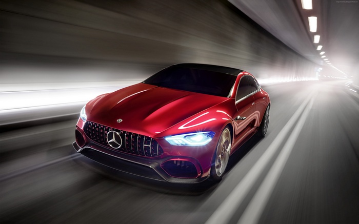 Red Mercedes AMG GT Concept car in a tunnel