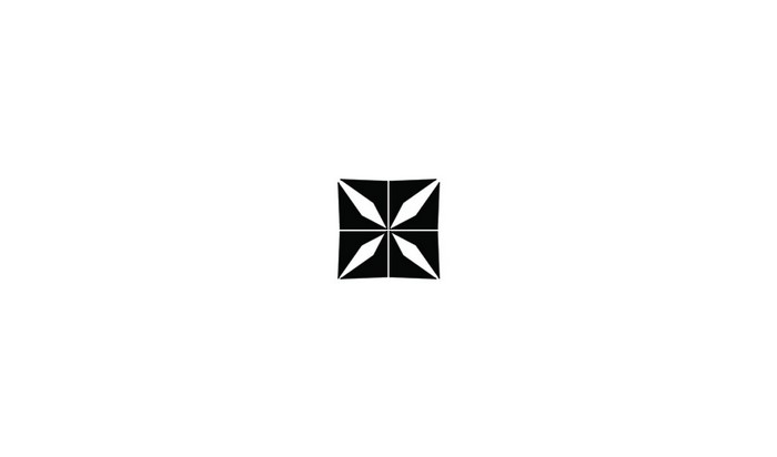 Black geometric logo on white background