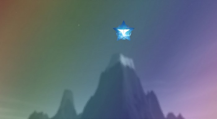 Blue star above mountains