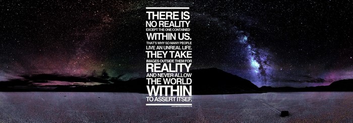 Typography quote about reality and inner world against starry sky