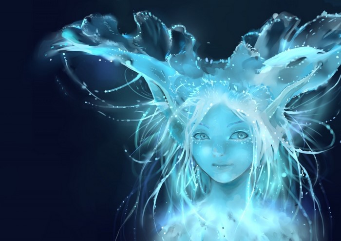 Fantasy art illustration of a blue ethereal being