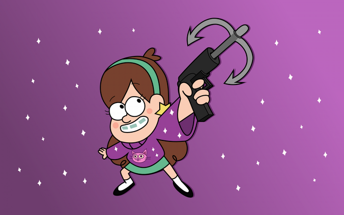 Mabel Pines from Gravity Falls holding a grappling hook