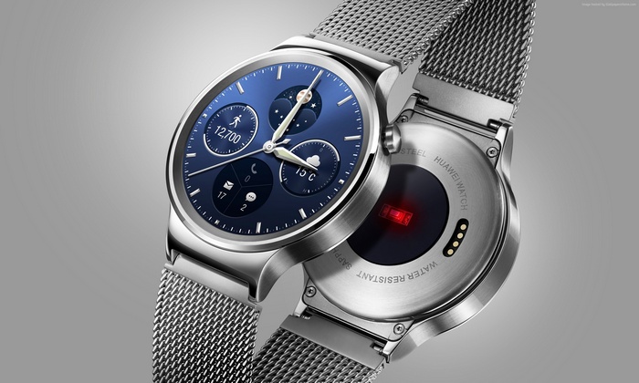 Huawei Watch with silver mesh band