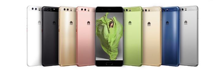 Huawei P10 smartphones in various colors
