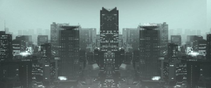 Monochrome cityscape with mirrored skyscrapers and haze