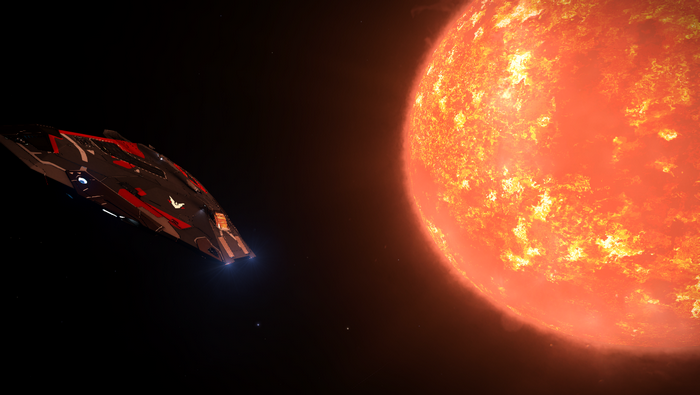 Cobra MKIII spaceship near a star in Elite Dangerous