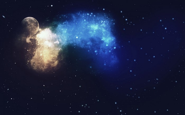 Moon and Nebula in Outer Space