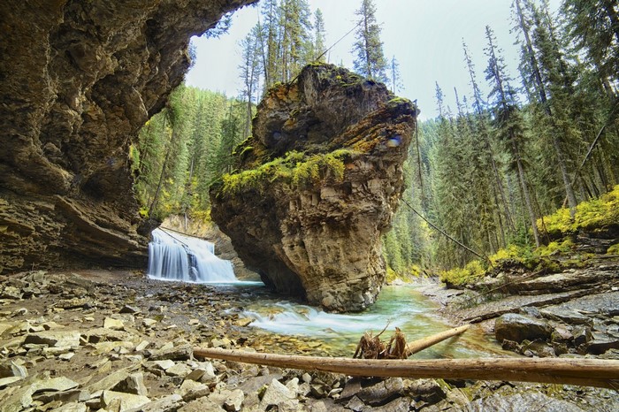 Johnston Canyon Waterfall and Rock Formation