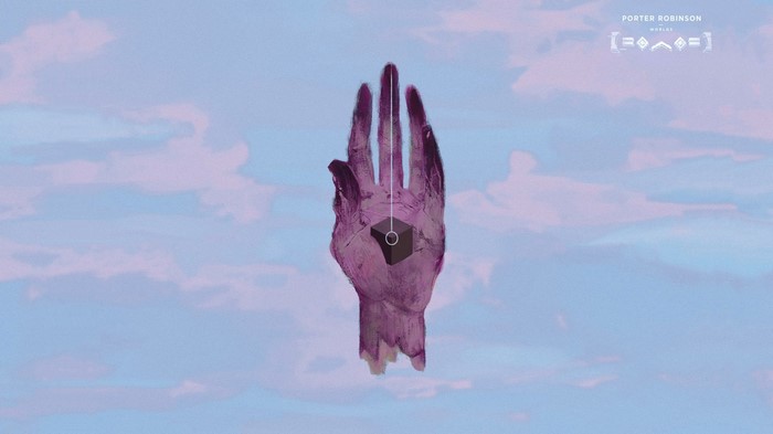 Porter Robinson Worlds album art with hand and cube