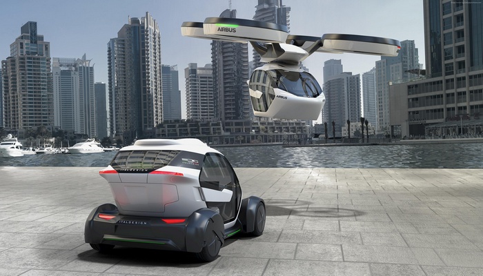 Airbus Pop.Up concept vehicle and Italdesign car