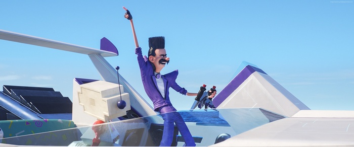 Balthazar Bratt from Despicable Me 3 in a vehicle