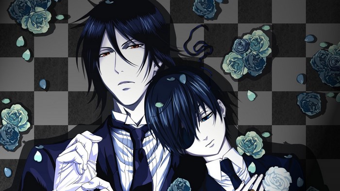 Black Butler Sebastian and Ciel with Blue Roses