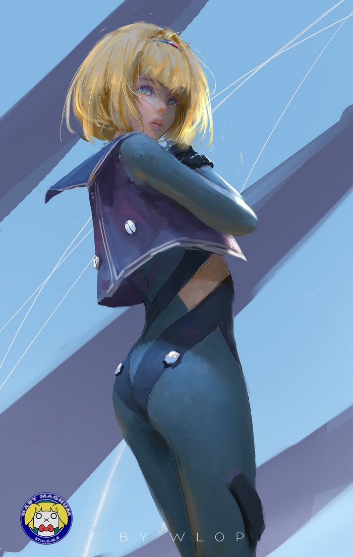 Girl in blue outfit by WLOP