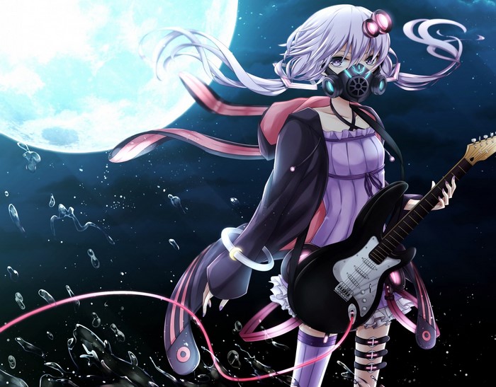 Yuzuki Yukari with Guitar under the Moon