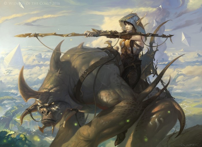 Elf riding a beast with a spear