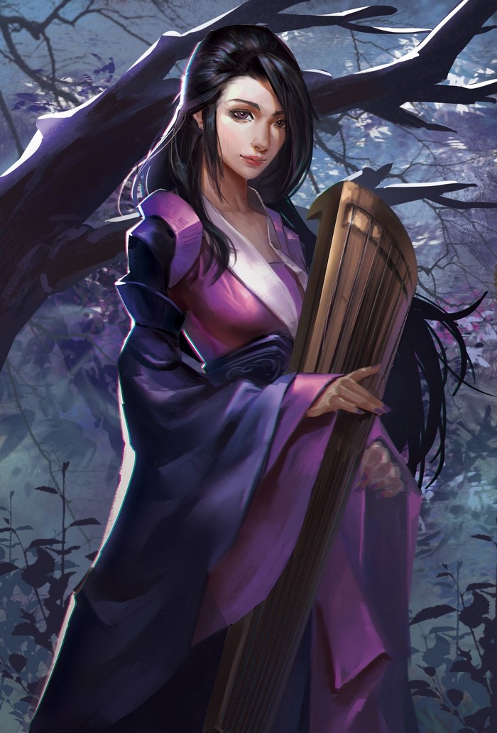 Woman playing a traditional stringed instrument