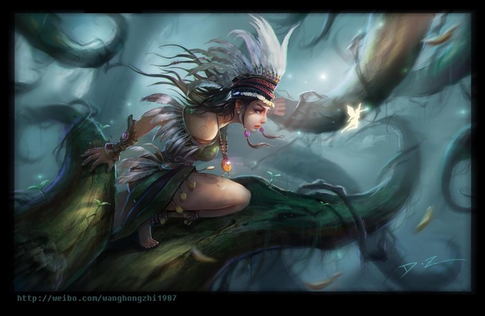 Fantasy art of a tribal girl with a headdress
