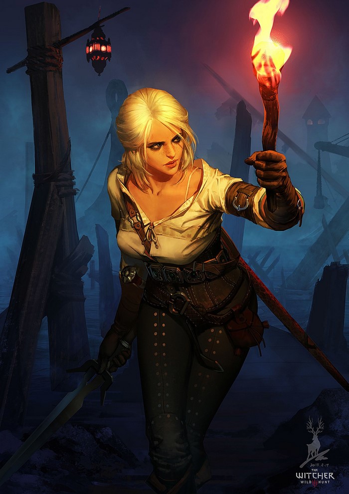 Ciri from The Witcher 3 Wild Hunt holding a torch